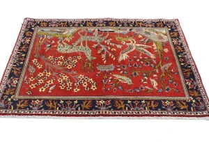 Vintage Red Traditional Floral 2'8X3'1 Kashan Persian Rug