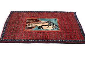 Vintage Red Floral 2'7X3'5 Zanjan Persian Rug