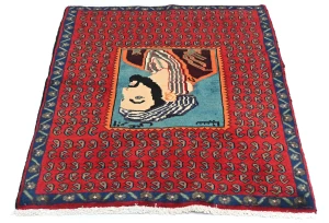 Vintage Red Floral 2'7X3'2 Zanjan Persian Rug