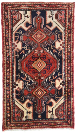 Vintage Cream Geometric 2'7X4'6 Hamedan Persian Rug