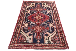 Vintage Cream Geometric 2'7X4'6 Hamedan Persian Rug