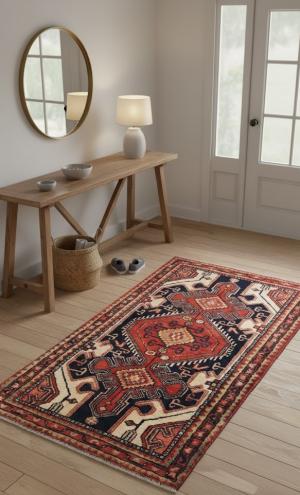 Vintage Cream Geometric 2'7X4'6 Hamedan Persian Rug