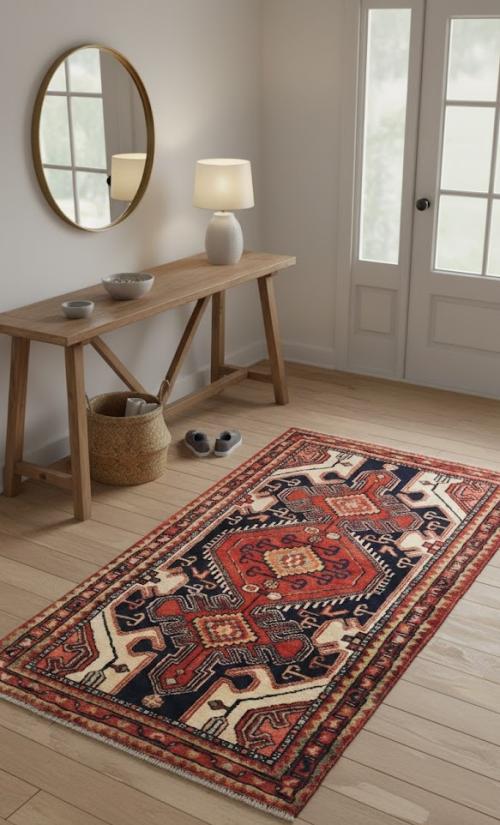 Vintage Cream Geometric 2'7X4'6 Hamedan Persian Rug