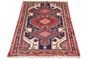 Vintage Cream Geometric 2'7X4'6 Hamedan Persian Rug