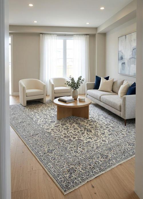 8'1 x 11'0 Hand Knotted Kashan Floral Persian Wool Rug