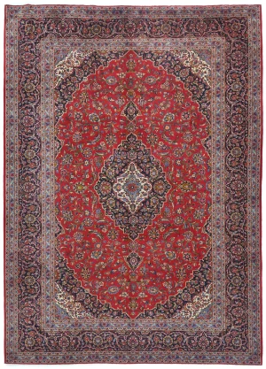 Vintage Red Traditional Floral 10X13 Kashan Persian Rug