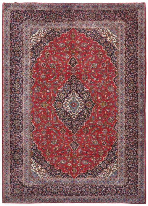 Vintage Red Traditional Floral 10X13 Kashan Persian Rug