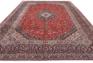 Vintage Red Traditional Floral 10X13 Kashan Persian Rug