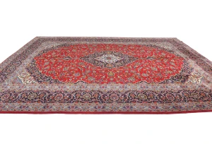 Vintage Red Traditional Floral 10X13 Kashan Persian Rug