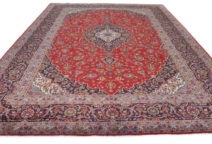 Vintage Red Traditional Floral 10X13 Kashan Persian Rug