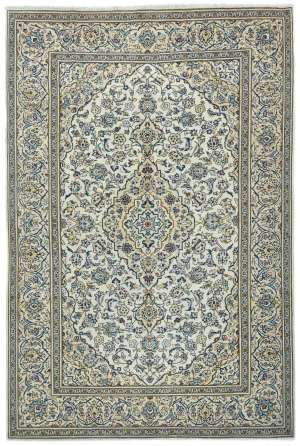 Vintage Cream Floral Traditional 8X12 Kashan Persian Rug