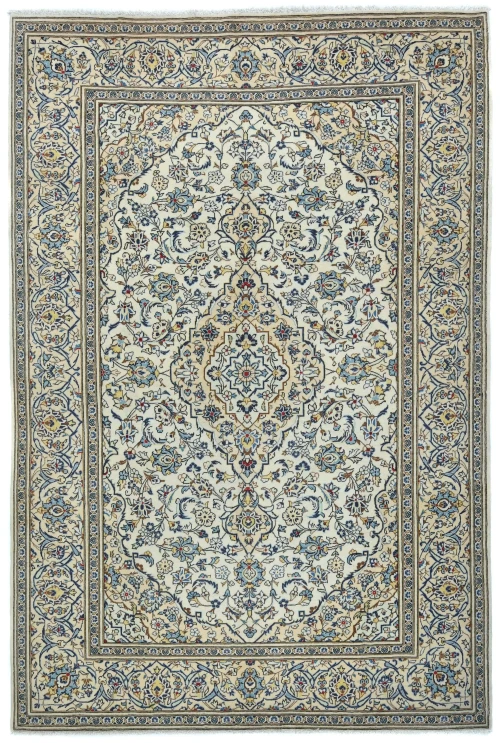 Vintage Cream Floral Traditional 8X12 Kashan Persian Rug