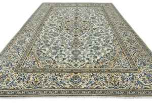 Vintage Cream Floral Traditional 8X12 Kashan Persian Rug