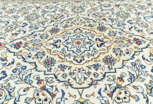 Vintage Cream Floral Traditional 8X12 Kashan Persian Rug