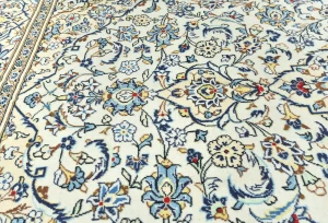 Vintage Cream Floral Traditional 8X12 Kashan Persian Rug