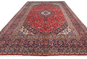 Vintage Red Floral Traditional 8x11 Kashan Persian Rug