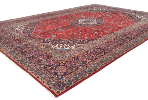 Vintage Red Floral Traditional 8x11 Kashan Persian Rug