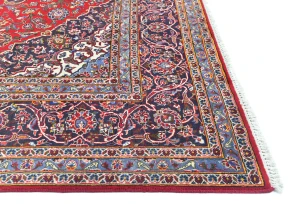 Vintage Red Floral Traditional 8x11 Kashan Persian Rug