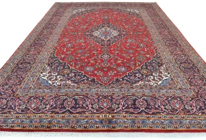 Vintage Red Floral Traditional 8x11 Kashan Persian Rug