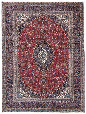 Vintage Red Floral Traditional 9'6X12'10 Kashan Persian Rug