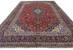 Vintage Red Floral Traditional 9'6X12'10 Kashan Persian Rug