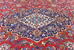 Vintage Red Floral Traditional 9'6X12'10 Kashan Persian Rug