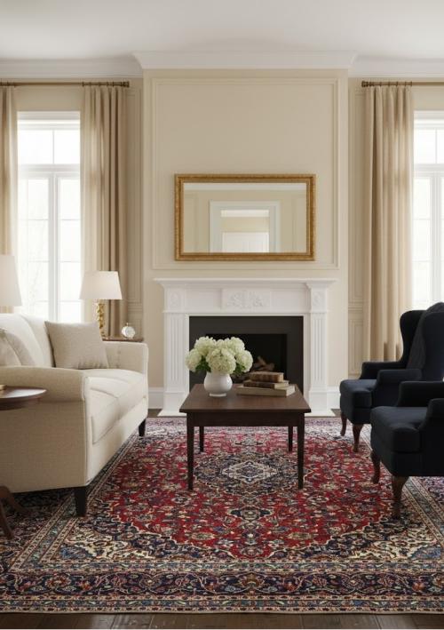 Vintage Red Floral Traditional 9'6X12'10 Kashan Persian Rug