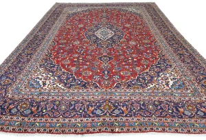 Vintage Red Floral Traditional 9'6X12'10 Kashan Persian Rug