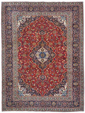 Vintage Red Traditional Floral 10X13 Kashan Persian Rug