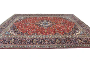 Vintage Red Traditional Floral 10X13 Kashan Persian Rug