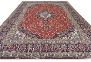 Vintage Red Traditional Floral 10X13 Kashan Persian Rug