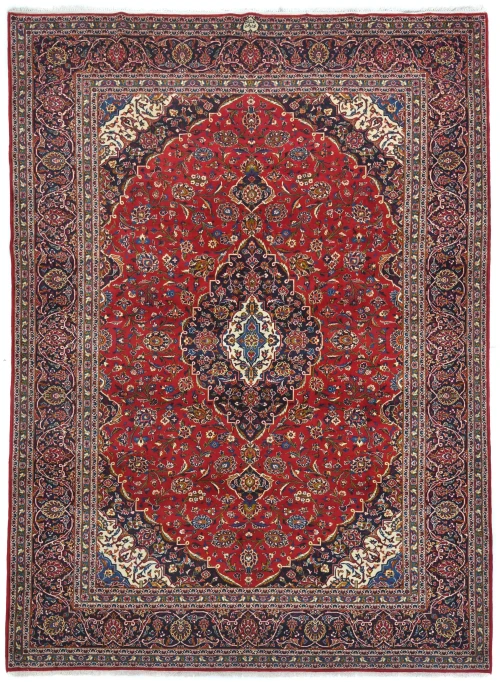 Vintage Red Traditional Floral 9'7X13'6 Kashan Persian Rug