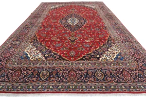 Vintage Red Traditional Floral 9'7X13'6 Kashan Persian Rug