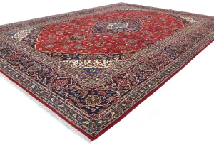 Vintage Red Traditional Floral 9'7X13'6 Kashan Persian Rug