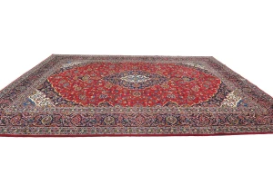 Vintage Red Traditional Floral 9'7X13'6 Kashan Persian Rug