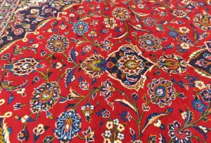 Vintage Red Traditional Floral 9'7X13'6 Kashan Persian Rug
