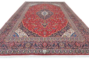 Vintage Red Traditional Floral 9'7X13'6 Kashan Persian Rug