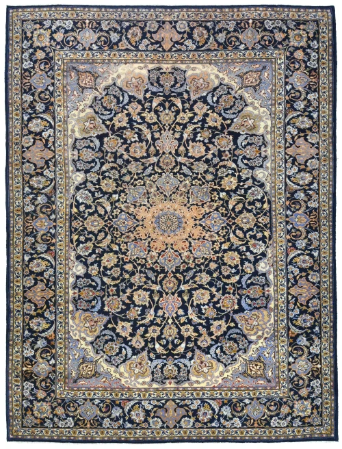 Vintage Dark Purple-navy Floral Traditional 10X13 Kashan Persian Rug