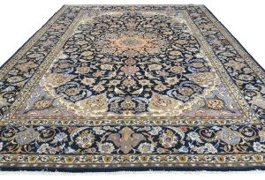 Vintage Dark Purple-navy Floral Traditional 10X13 Kashan Persian Rug