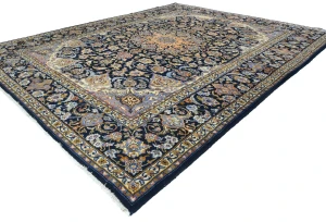 Vintage Dark Purple-navy Floral Traditional 10X13 Kashan Persian Rug