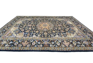 Vintage Dark Purple-navy Floral Traditional 10X13 Kashan Persian Rug