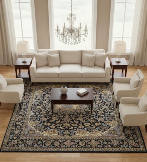 Vintage Dark Purple-navy Floral Traditional 10X13 Kashan Persian Rug