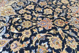 Vintage Dark Purple-navy Floral Traditional 10X13 Kashan Persian Rug