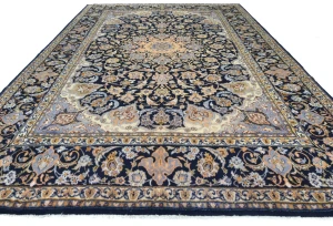 Vintage Dark Purple-navy Floral Traditional 10X13 Kashan Persian Rug