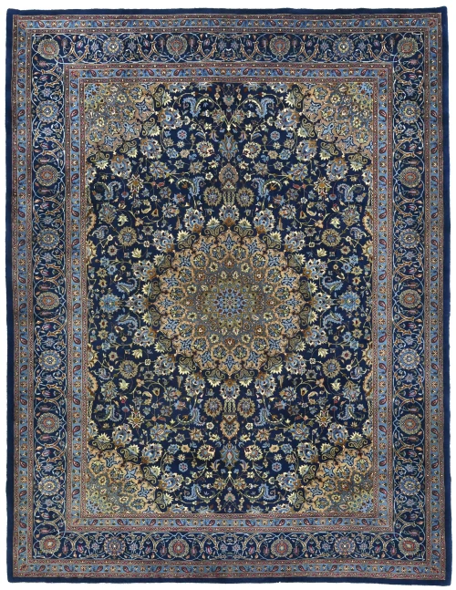 Vintage Dark Navy Floral Traditional 10X13 Kashmar Persian Rug