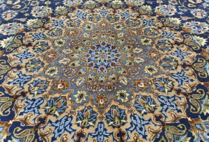 Vintage Dark Navy Floral Traditional 10X13 Kashmar Persian Rug