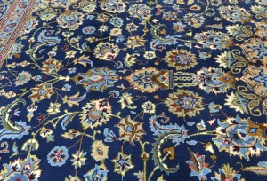 Vintage Dark Navy Floral Traditional 10X13 Kashmar Persian Rug