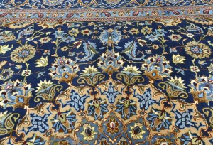 Vintage Dark Navy Floral Traditional 10X13 Kashmar Persian Rug