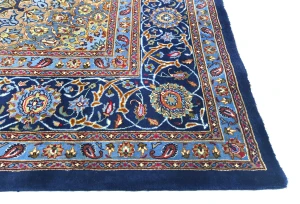 Vintage Dark Navy Floral Traditional 10X13 Kashmar Persian Rug