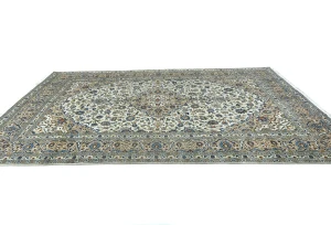 Vintage Cream Floral Traditional 8X12 Kashan Persian Rug